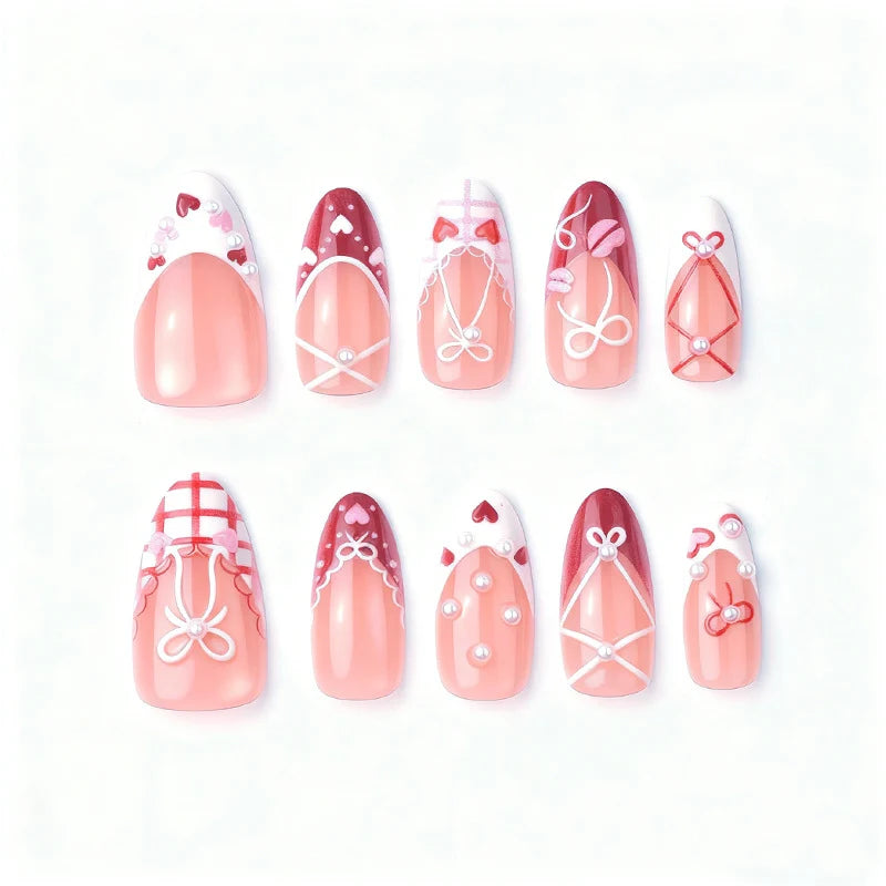 Press-On Nail Set Acrylic Heart & Bow Designs