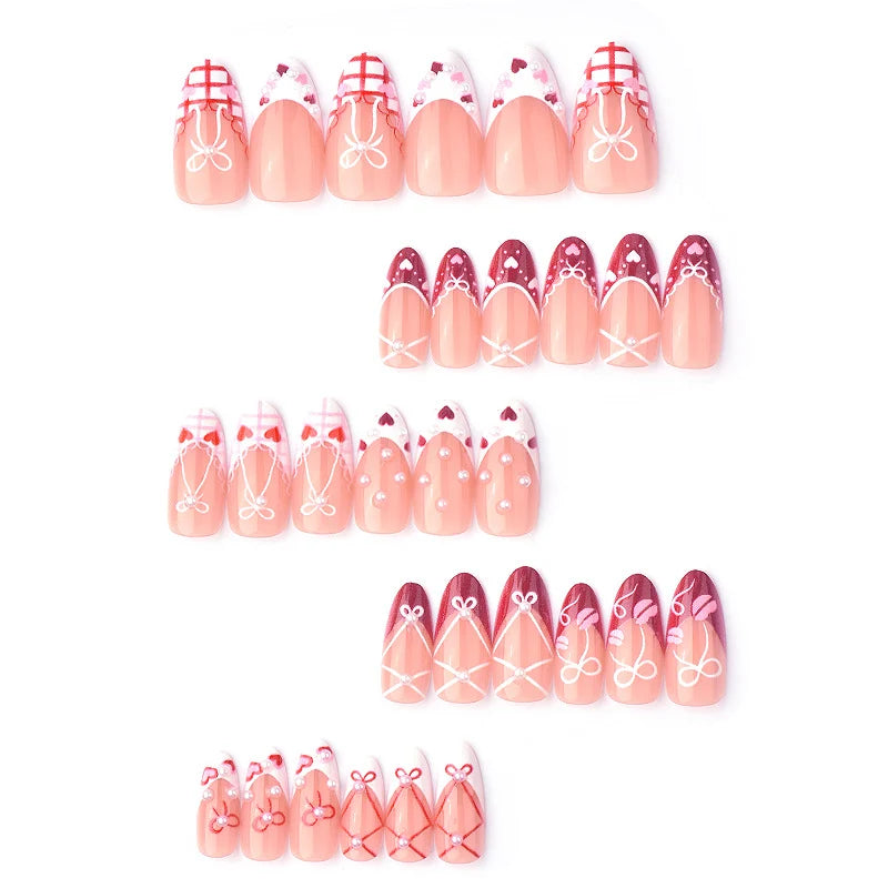 Press-On Nail Set Acrylic Heart & Bow Designs