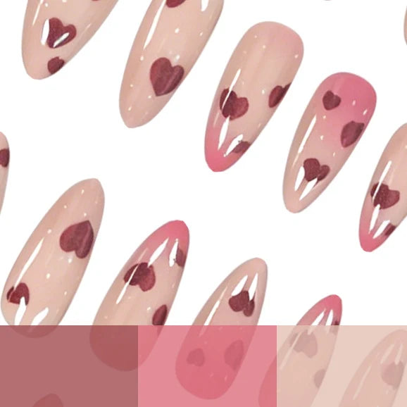 Press-On Nail Set Acrylic Heart Pattern 24 Piece
