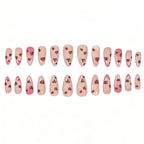 Press-On Nail Set Acrylic Heart Pattern 24 Piece