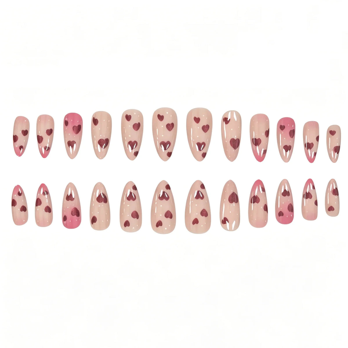 Press-On Nail Set Acrylic Heart Pattern 24 Piece