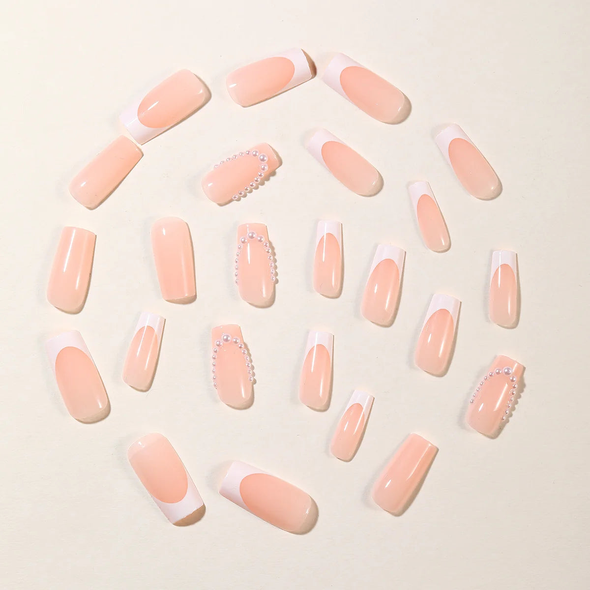 Press-On Nail Set Acrylic Pearl Accents Easy Application
