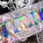 Press-On Nail Set Acrylic Reusable Laser Silver Flame