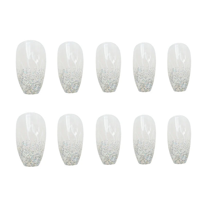 Press-On Nail Set Acrylic Reusable Laser Silver Flame
