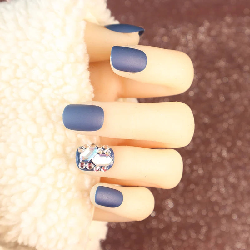 Press-On Nail Set Adhesive Backing Matte Finish Rhinestone Accents