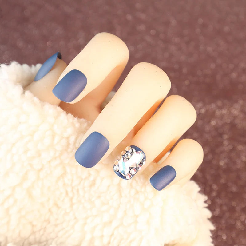Press-On Nail Set Adhesive Backing Matte Finish Rhinestone Accents