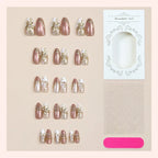 Press-On Nail Set Adhesive Floral Gold Accents