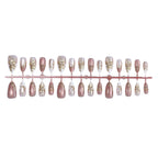 Press-On Nail Set Adhesive Floral Gold Accents