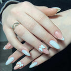 Press-On Nail Set Almond Shape Bow & Pearl Accents