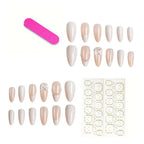 Press-On Nail Set Almond Shape Bow & Pearl Accents