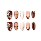 Press-On Nail Set Almond Shape Floral & Dot Accents