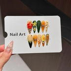 Press-On Nail Set Almond Shape Floral & Gem Accents