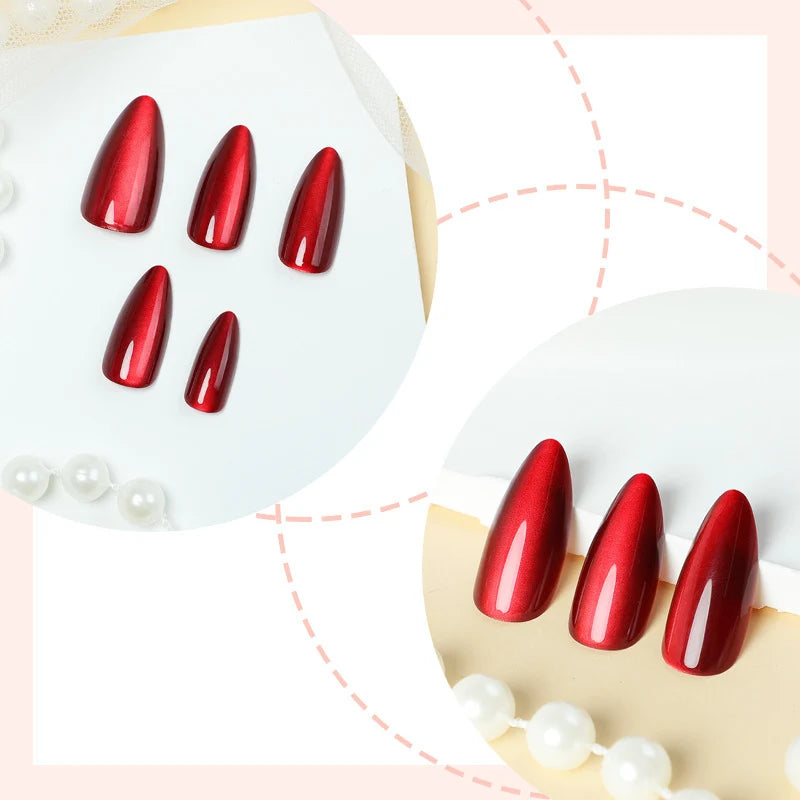 Press-On Nail Set Almond Shape Glossy Coral Peel-On Adhesive