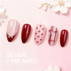 Press-On Nail Set Almond Shape Heart & Bow Long-Lasting