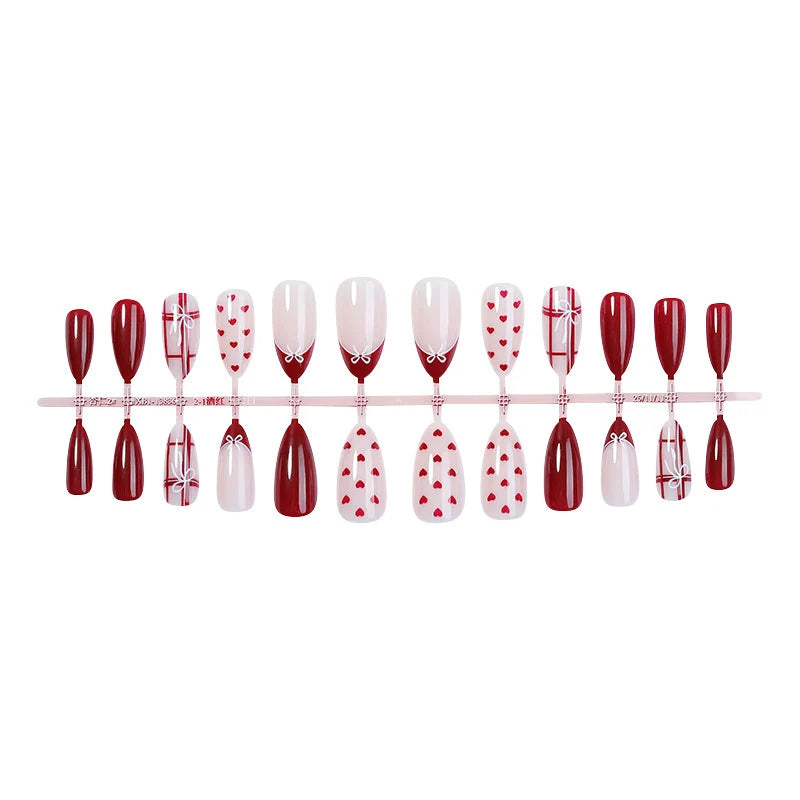 Press-On Nail Set Almond Shape Heart & Bow Long-Lasting