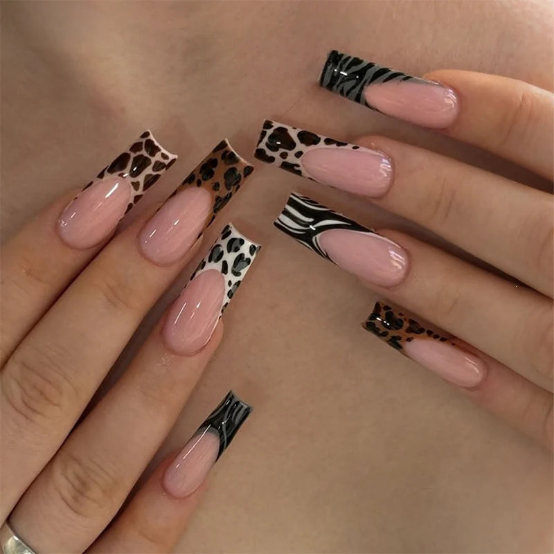 Press-On Nail Set Animal & Gradient Reusable
