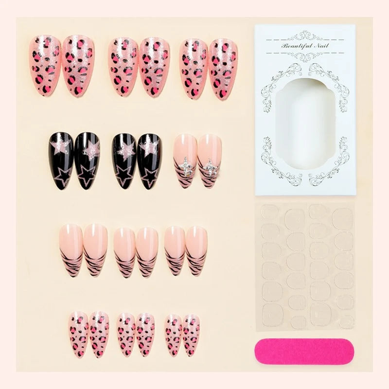 Press-On Nail Set Animal Print & Glitter 24 Piece