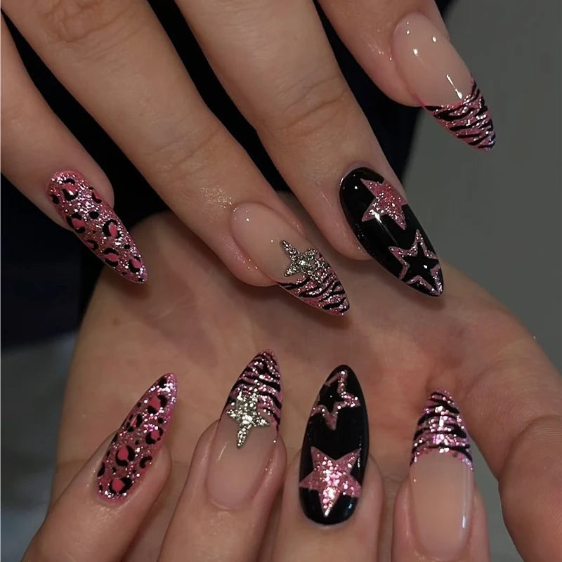 Press-On Nail Set Animal Print & Glitter 24 Piece