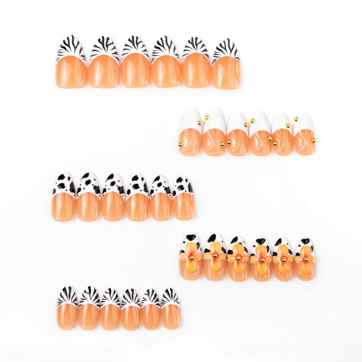 Press-On Nail Set Animal Print & Gold Accents