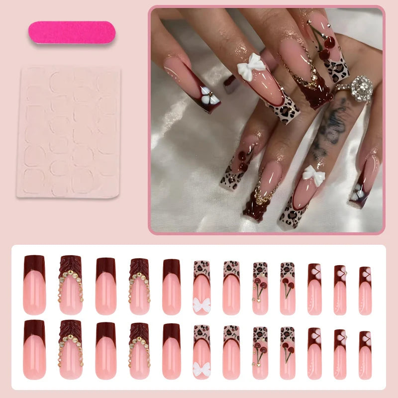 Press-On Nail Set Animal Prints Bows & Gemstone Accents