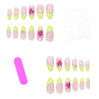 Press-On Nail Set Articulated Almond Floral Embellished 24-Piece