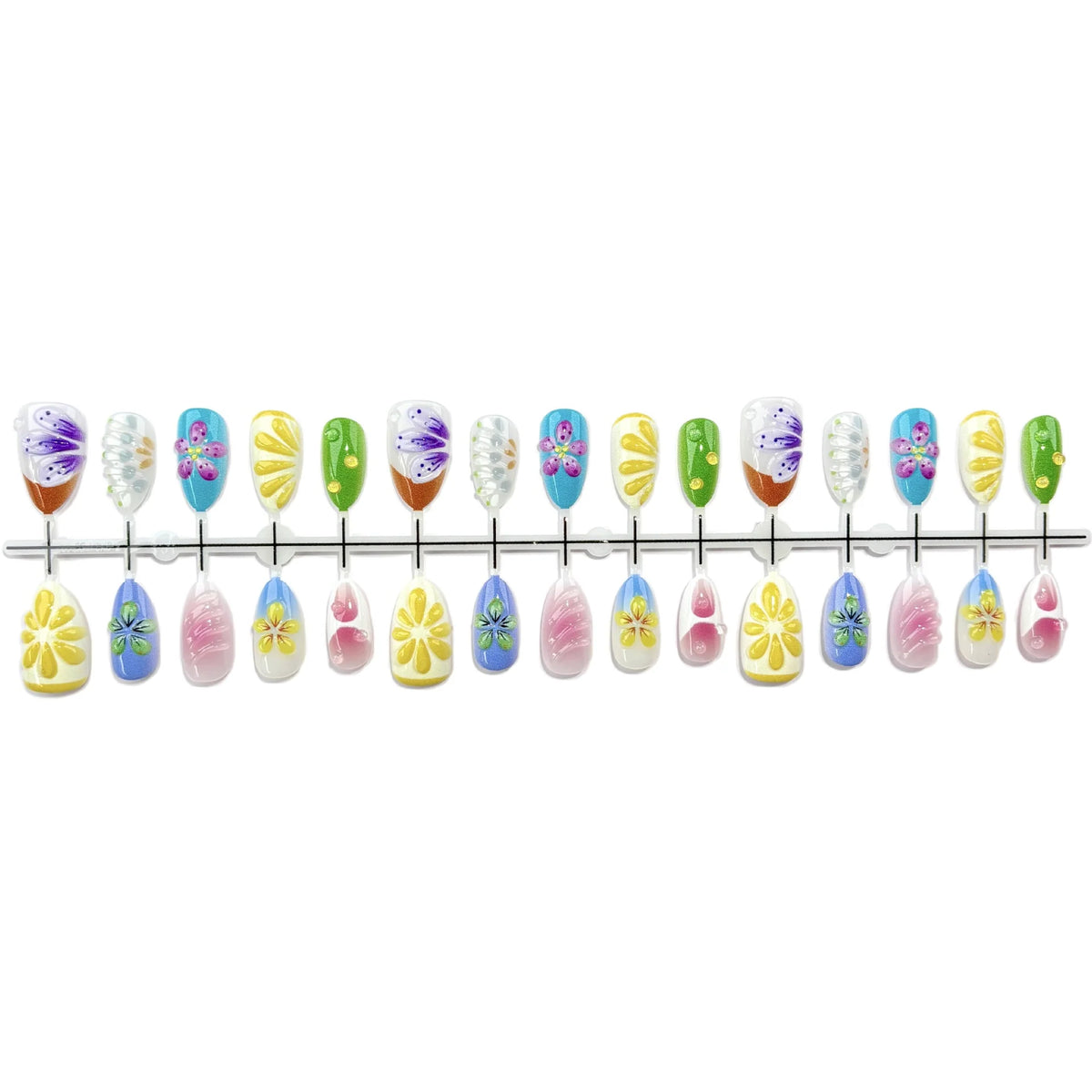 Press-On Nail Set Artisan Floral Strong Adhesive