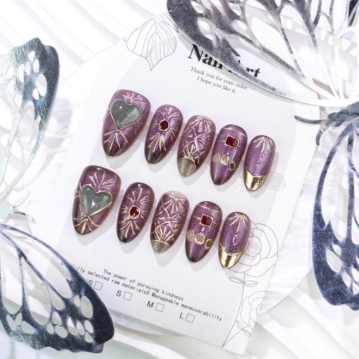 Press-On Nail Set Artisanal Designs & Ready-To-Use Adhesive