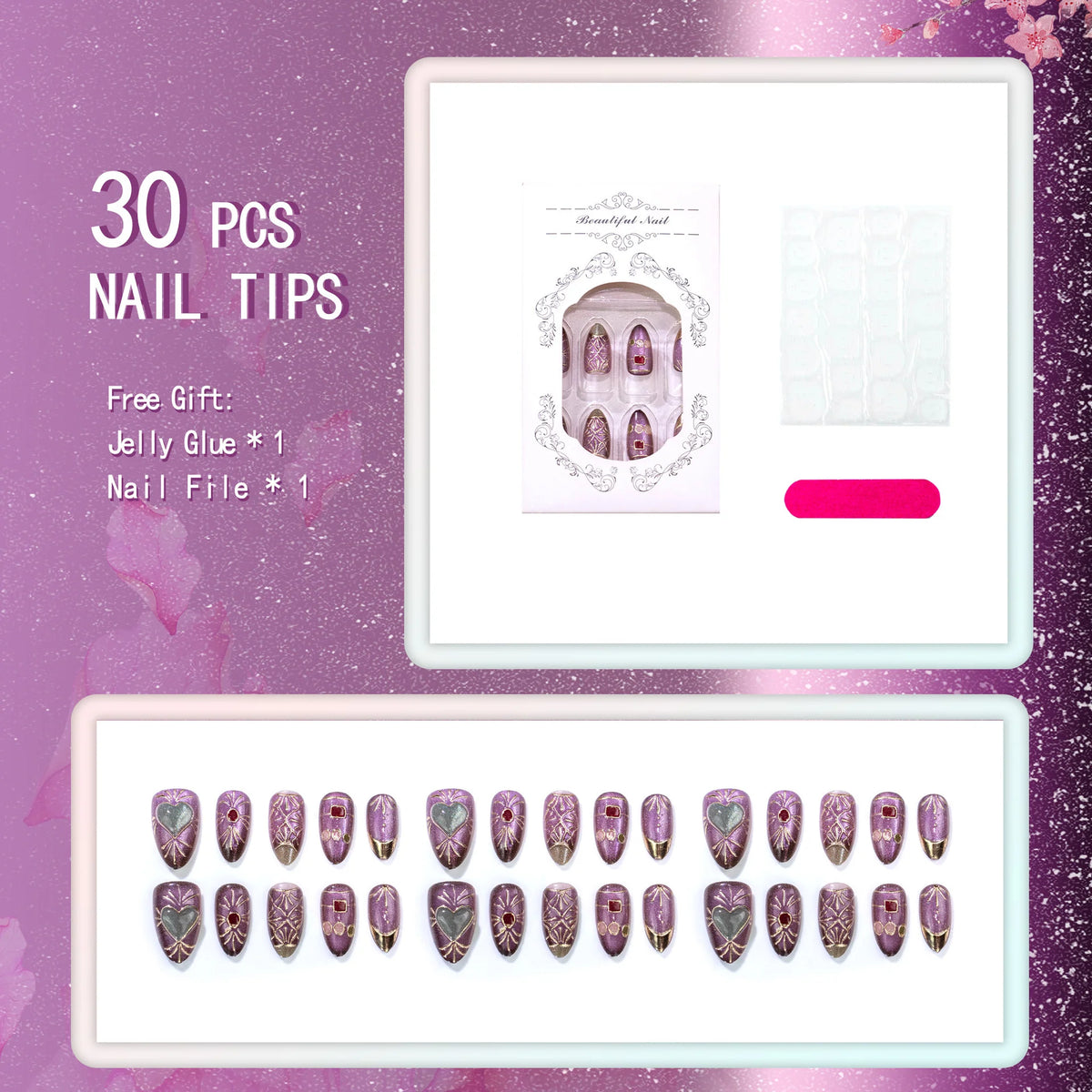 Press-On Nail Set Artisanal Designs & Ready-To-Use Adhesive