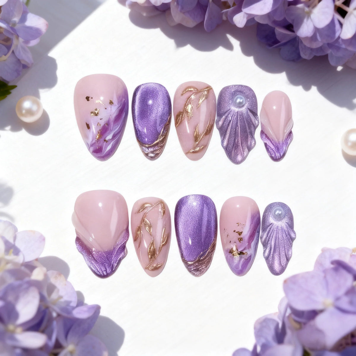 Press-On Nail Set Artistic Beige Peel-And-Stick & Reusable