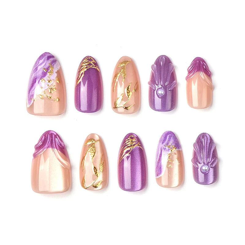Press-On Nail Set Artistic Beige Peel-And-Stick & Reusable