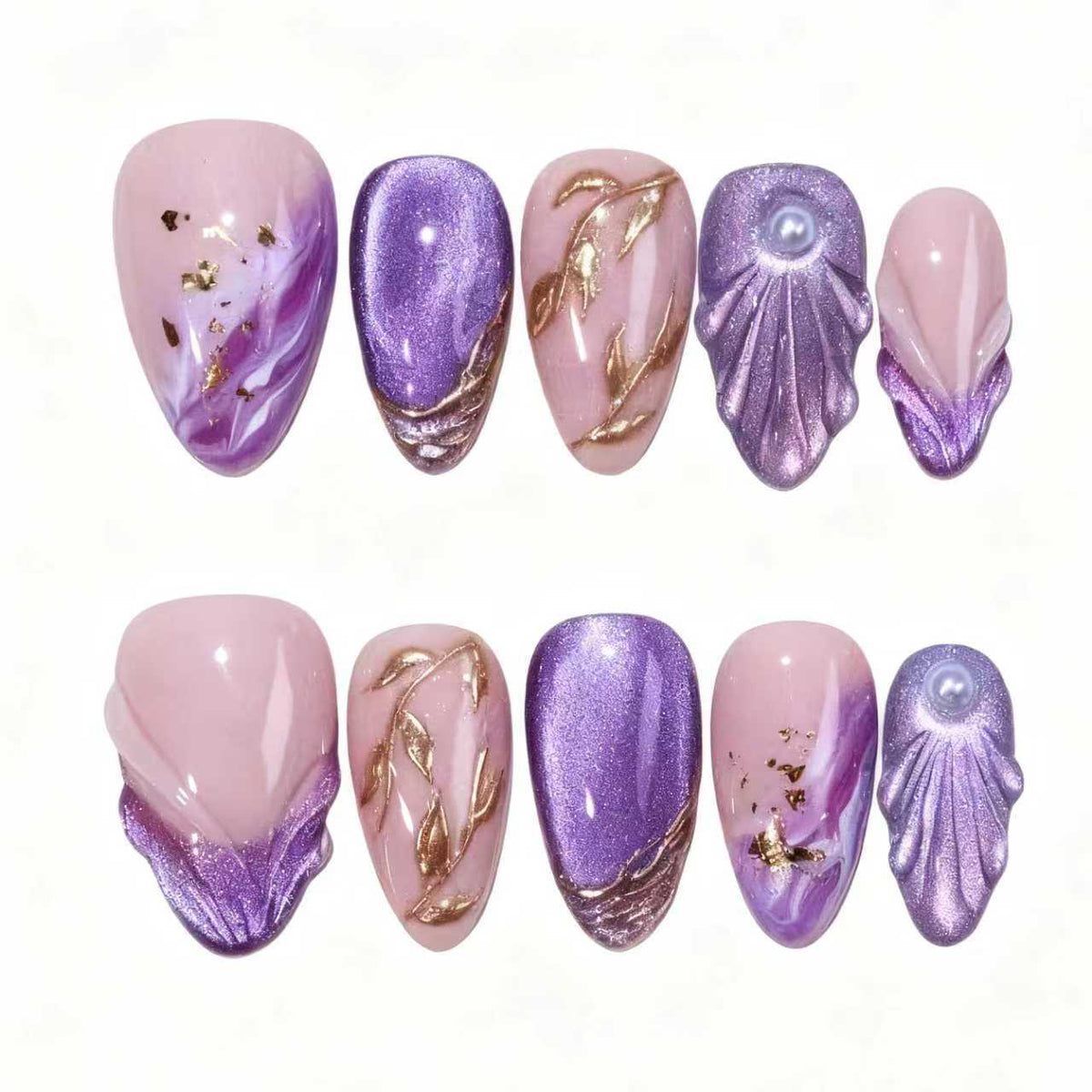 Press-On Nail Set Artistic Beige Peel-And-Stick & Reusable