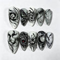 Press-On Nail Set Artistic Black & Grey Reusable