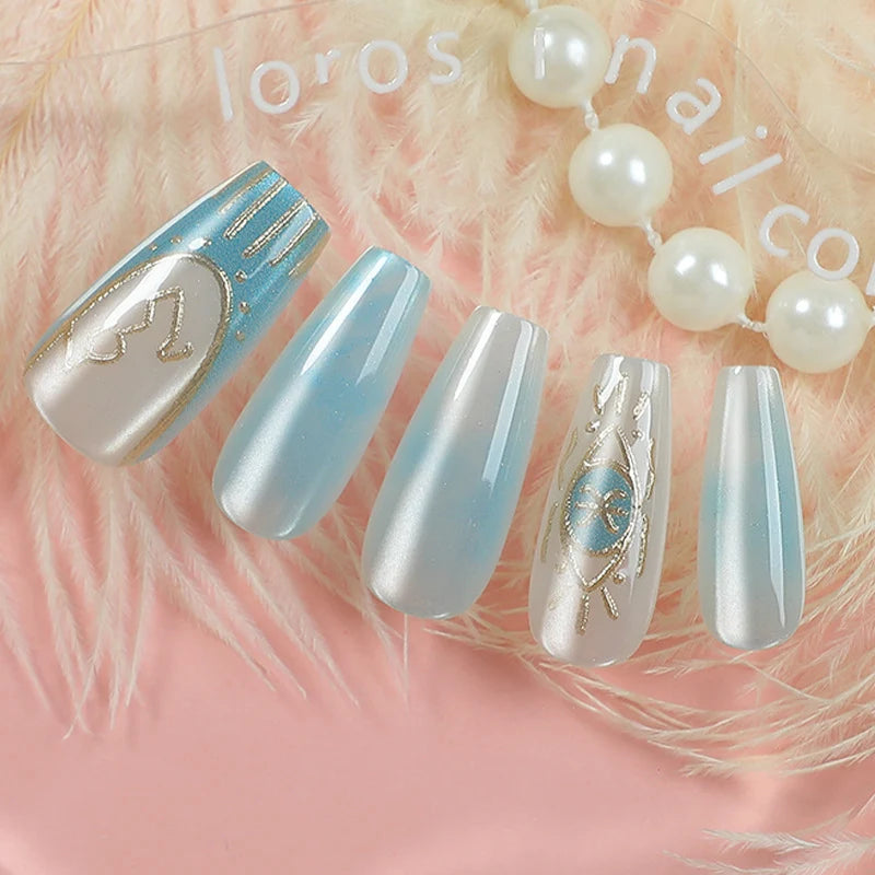 Press-On Nail Set Artistic Design Reusable & Long-Lasting