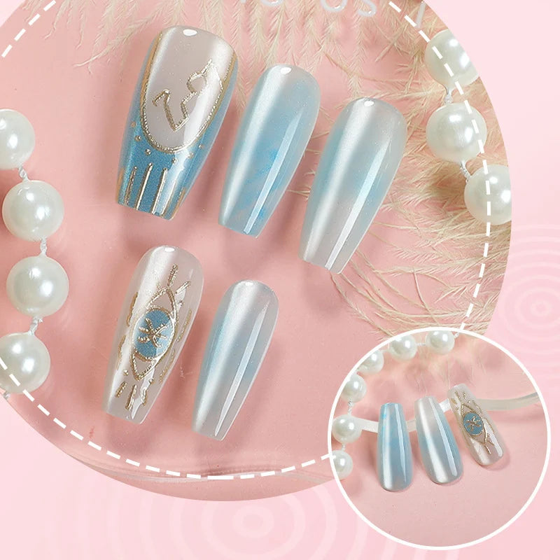 Press-On Nail Set Artistic Design Reusable & Long-Lasting