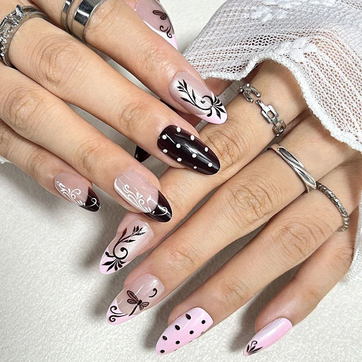 Press-On Nail Set Artistic Designs All Sizes & Tools Included