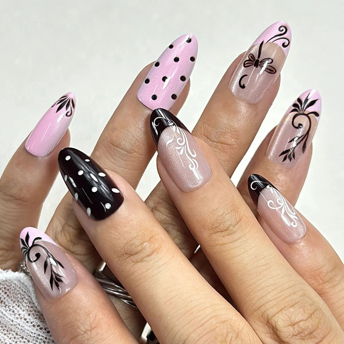 Press-On Nail Set Artistic Designs All Sizes & Tools Included