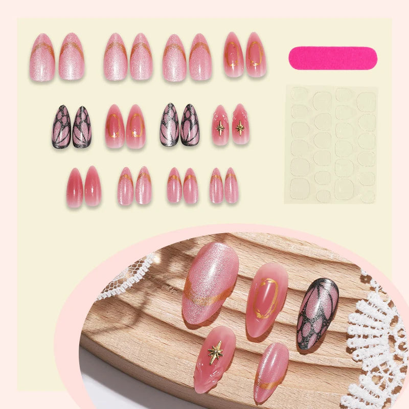 Press-On Nail Set Artistic Designs Easy Application