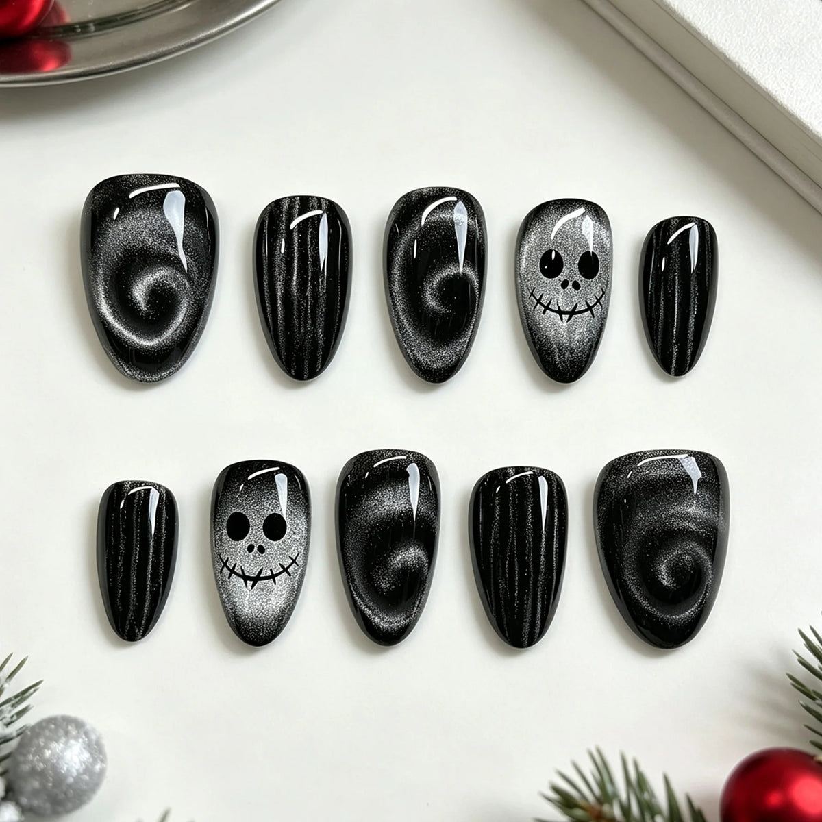 Press-On Nail Set Artistic Designs Jelly Glue & File