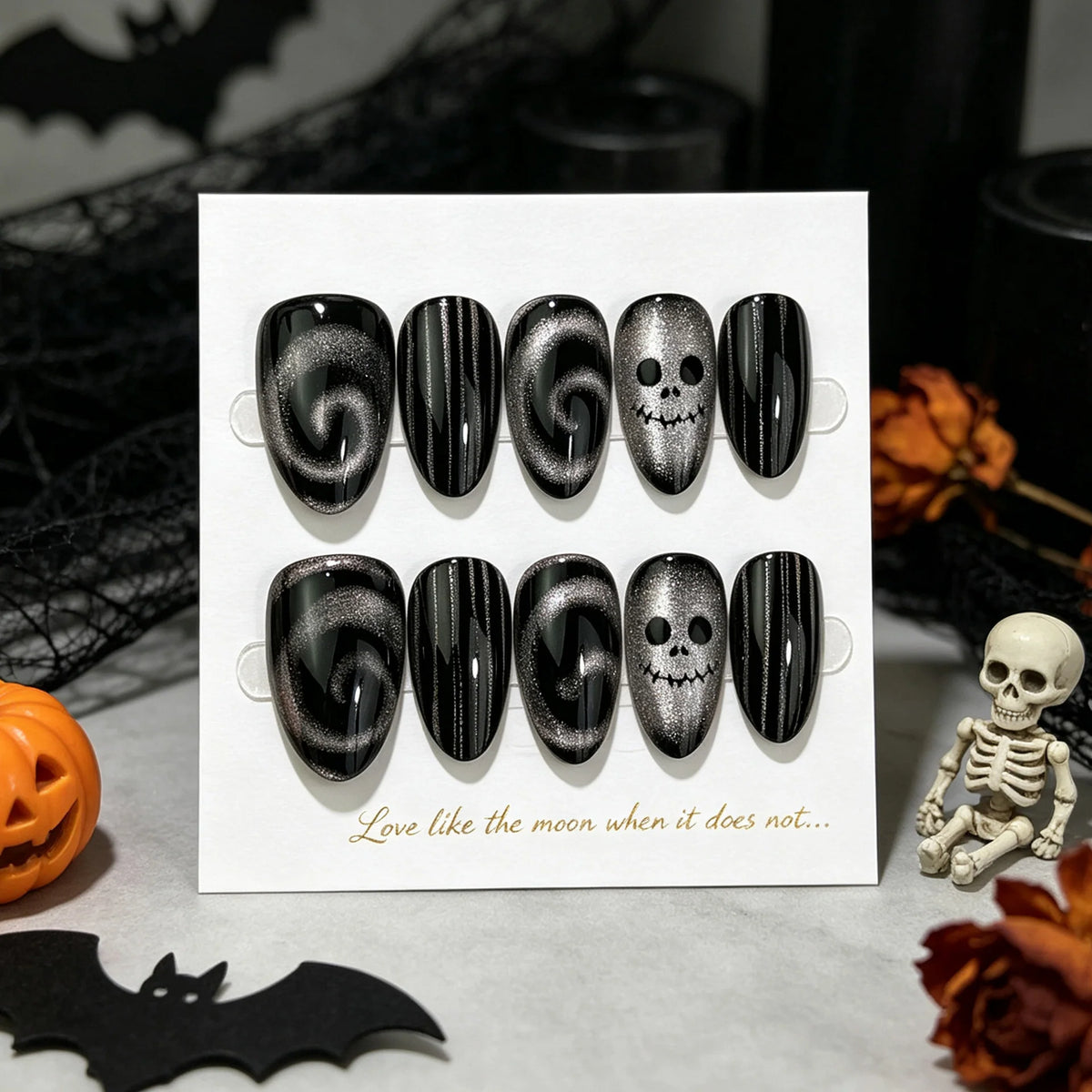 Press-On Nail Set Artistic Designs Jelly Glue & File