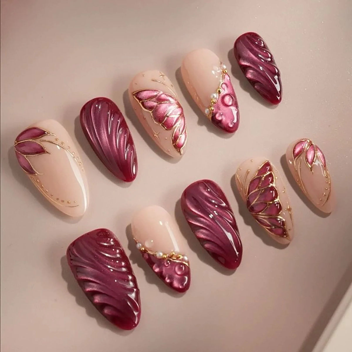 Press-On Nail Set Artistic Designs Long-Lasting Adhesive