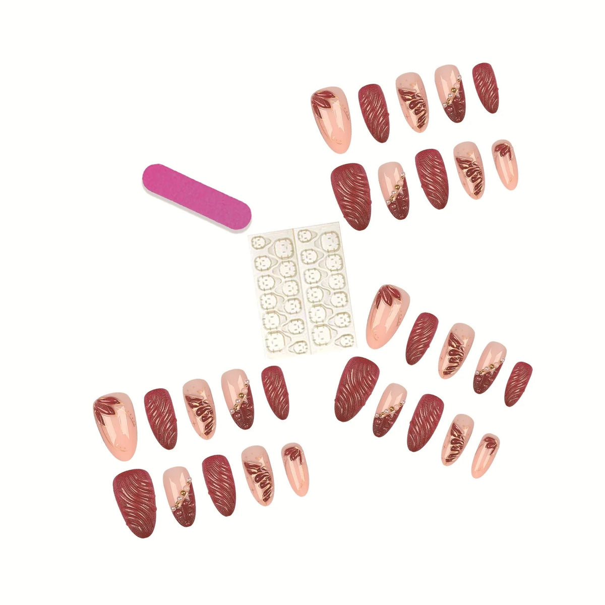 Press-On Nail Set Artistic Designs Long-Lasting Adhesive