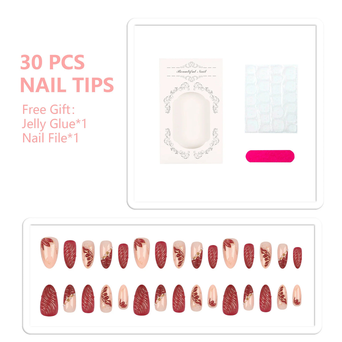 Press-On Nail Set Artistic Designs Long-Lasting Adhesive