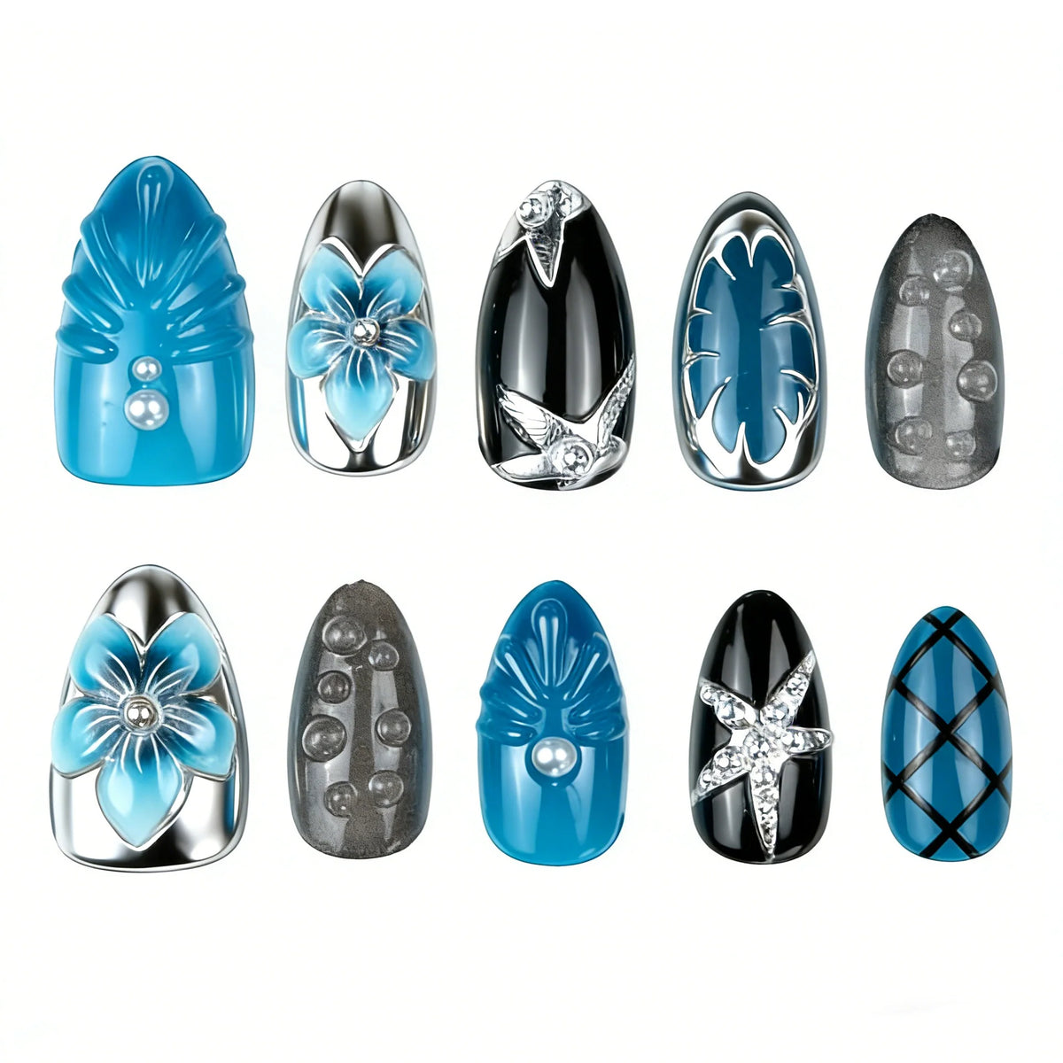 Press-On Nail Set Artistic Designs Long-Lasting Easy Adhesive