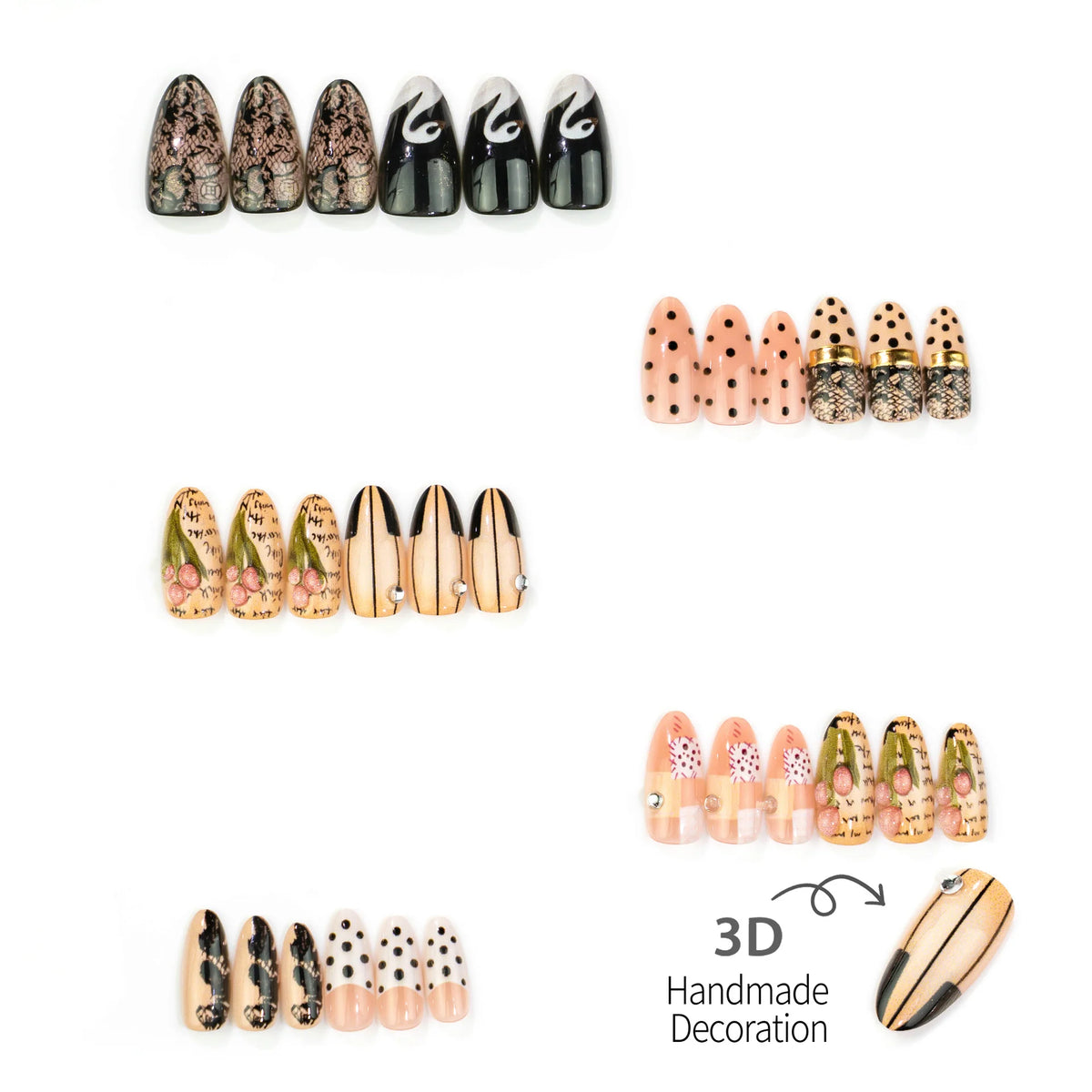 Press-On Nail Set Artistic Designs Long-Wear