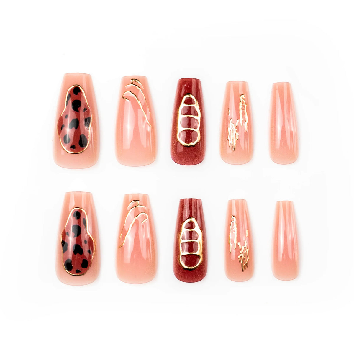 Press-On Nail Set Artistic Designs Metallic Accents
