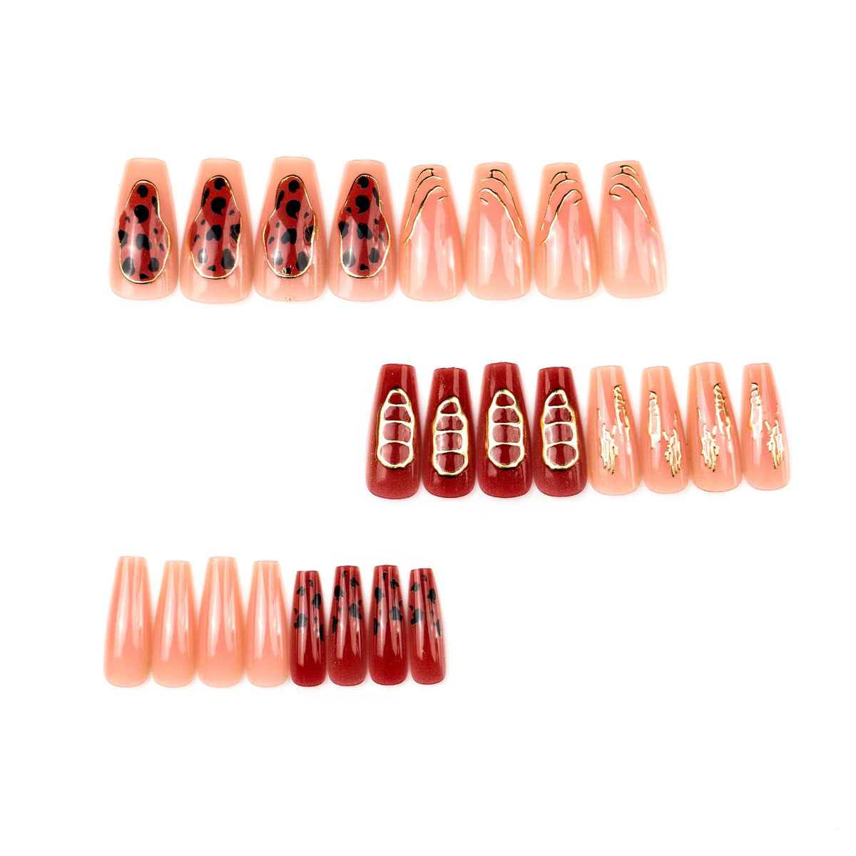 Press-On Nail Set Artistic Designs Metallic Accents