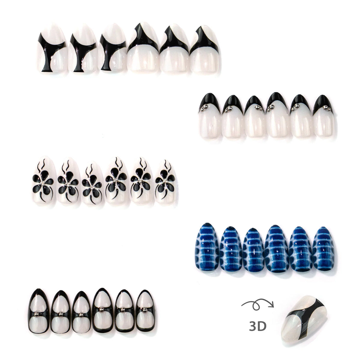 Press-On Nail Set Artistic Designs & Multiple Sizes