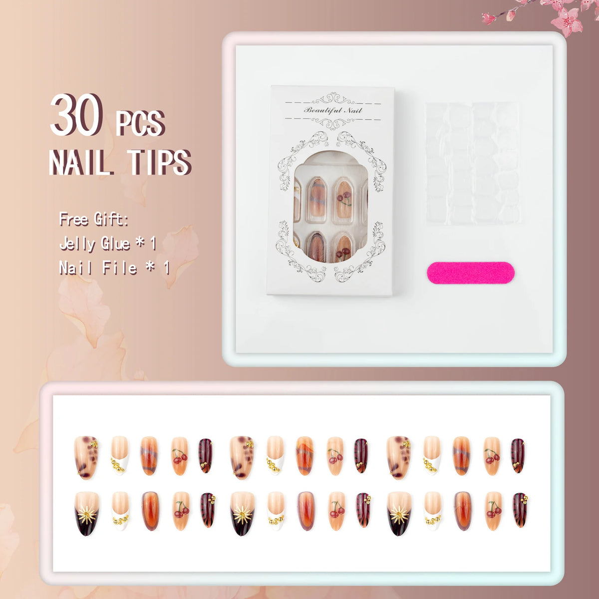 Press-On Nail Set Artistic Designs Peel-And-Stick & Reusable