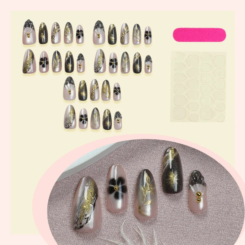 Press-On Nail Set Artistic Designs Pre-Sized Glue-Free