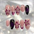 Press-On Nail Set Artistic Floral Peel-And-Stick Reusable